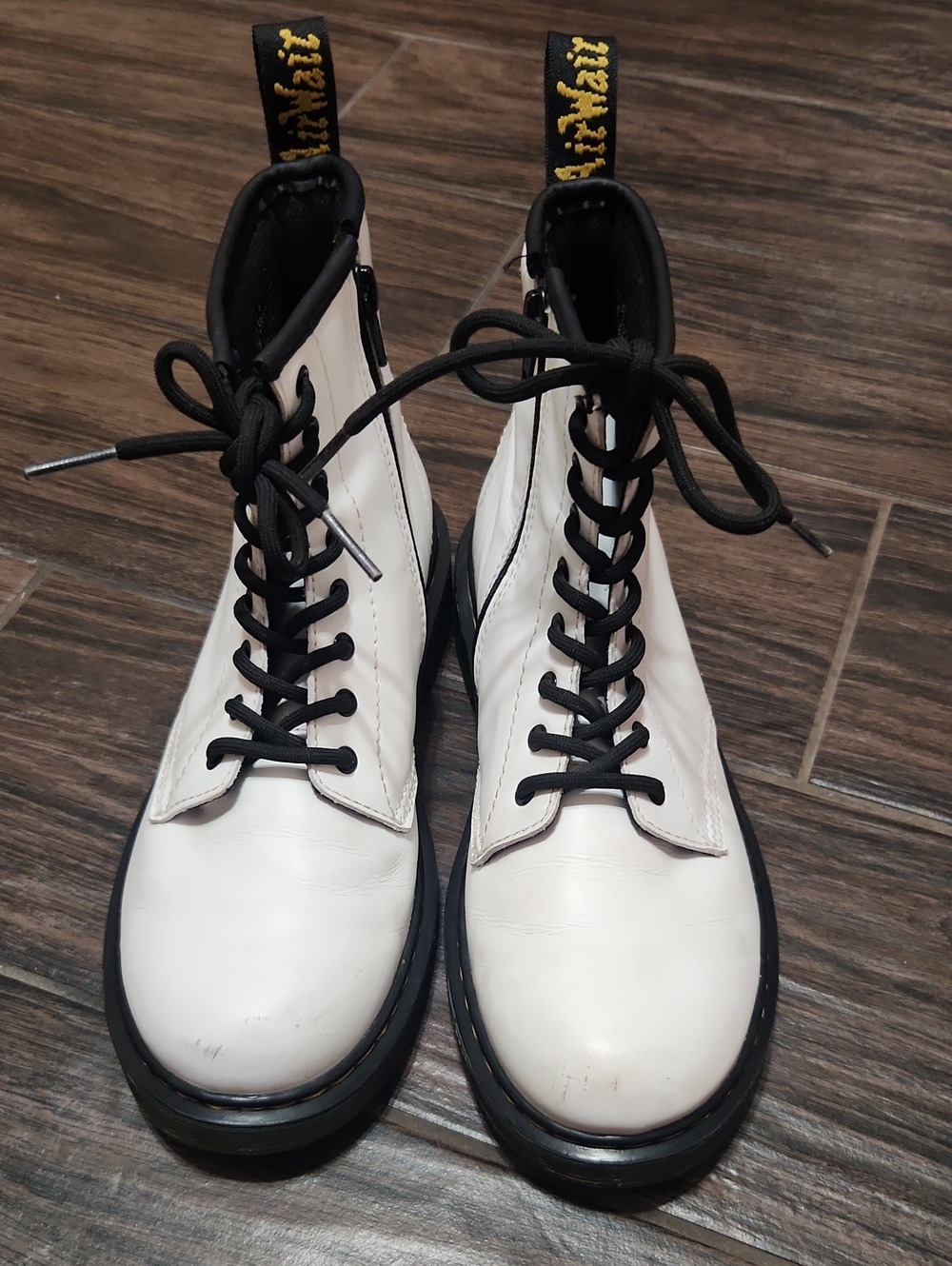 Dr. Martens White and Black Lace-Up Kids Combat Boots